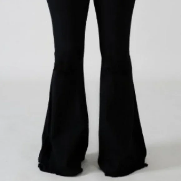 Flare leg Frayed hem Bell Bottom High waisted stretch denim Jeans 5 pocket soft - Picture 4 of 12